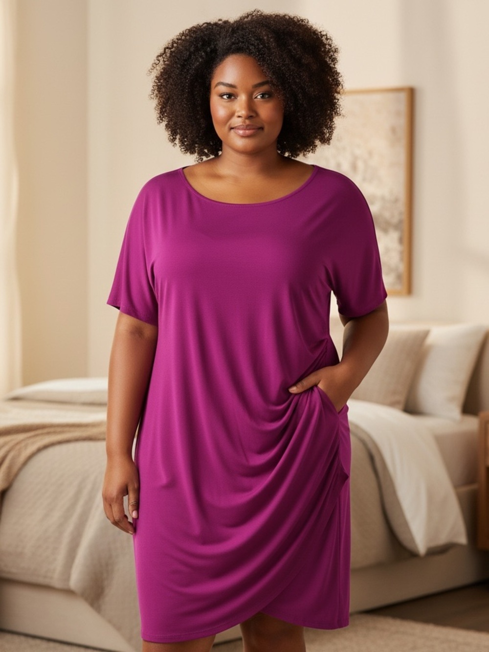 Avenue Scoop-Neck Midi Dress in Magenta 30/32